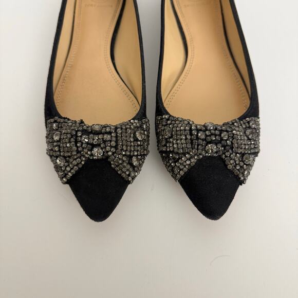 Tory Burch Vanessa Suede Rhinestone Bow Flats Sparkly Crystal Black US 8M - Picture 3 of 13